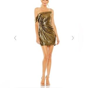Metallic Asymmetrical Cold Shoulder Short Dress by Mac Duggal